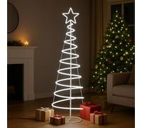 Albero di Natale a Spirale 180 cm con 1200 LED Bianco Freddo Super Bright e Puntale a Stella, da Esterno e Interno con Tubo Bianco, Design Moderno, Decorazione Giardino, Balcone o Salotto