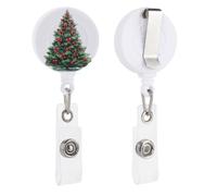 Albero di Natale ad acquerello con fiocchi rossi retrattile porta badge bobina clip porta carta d'identità per dottore, infermiera, studente, impiegato