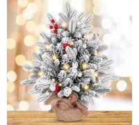 Albero di Natale,Albero di Natale Artificiale con Luci a LED, Mini Albero di Natale da Tavolo da 50 cm, Floccaggio Misto a Punta in PVC, Decorazioni Natalizie per Interni ed Esterni