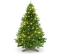 Albero di Natale artificiale [100% stampato a iniezione] - Nordman realistico con cima robusta | christmas tree di prima qualità con supporto in legno certificato FSC (120 cm, con illuminazione)