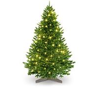 Albero di Natale artificiale [100% stampato a iniezione] - Nordman realistico con cima robusta | christmas tree di prima qualità con supporto in legno certificato FSC (270 cm, con illuminazione)