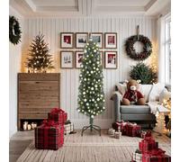 Albero di Natale artificiale, 180 cm, verde con 300 LED bianco caldo, supporto robusto, aghi in PVC, per interni ed esterni, decorazione festiva