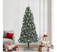 Albero di Natale artificiale 240 cm pre-illuminato con striscia LED bianco caldo, alimentato tramite USB, robusto PET & metallo, set di palline inclusi, per interni ed esterni protetti