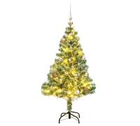Albero di Natale artificiale, altezza 150 cm, con neve, 150 LED, 8 modalità, incl. sfere, supporto in metallo, decorazione oro rosa, per interni