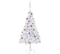 Albero di Natale artificiale bianco con illuminazione a LED e palline, 120 | 230 punte di rami, materiale PVC, luci LED, sistema a innesto semplice, include punta e sfere, porta USB, 5 V CC