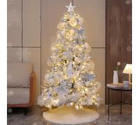 Albero di Natale artificiale completo, albero di Natale artificiale pre-illuminato con gonna bianca, albero decorativo artificiale per le feste per casa, ufficio e feste(150cm)