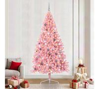 vidaXL Albero di Natale artificiale a cono Rosa 240 x 125 cm. Decorazione stagionale con luci LED a stringa collegate tramite USB e set di palline bianche e grigie. Design moderno salvaspazio, perfe