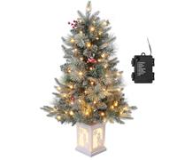 Albero di Natale artificiale da 90 cm con 78 luci a LED a luce bianca calda - Mini alberi di Natale ramificati con 8 modalità di illuminazione e timer da 6 ore, con base in vaso retrò