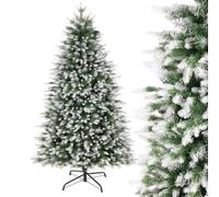 Albero di Natale Artificiale di 180CM in PE & PVC, 1000 Punte di Ramo, Innevato, Montaggio Facile, Cerniere in Metallo & Base Pieghevole, Albero di Natale per Ufficio, Casa, Festa, Decorazione Festiva