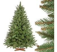 Albero di Natale artificiale FairyTrees 150cm Abete Rosso/Peccio naturale con supporto in legno | Abete di Natale artificiale con tronco verde | Facile da Montare | Prodotto in EU