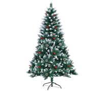 Albero di Natale artificiale floccato da 1,2 m, con 340 punte di matita, abete balmorale, rami innevati, bacche e pigne, supporto in metallo, centrotavola di lusso per la casa