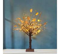 Albero di Natale Artificiale Illuminato da Tavolo con Luci LED, Albero di Natale da Interno a Batteria con Decorazioni Luminose in Oro, Novità Lampada da Notte per Feste, 55 cm
