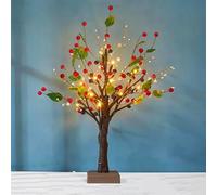 Albero di Natale artificiale illuminato da tavolo Mini albero di Natale con luci LED, albero di Natale da interno alimentato a batteria con decorazioni luminose, bacche rosse e foglie verdi, novità