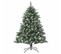 Albero di Natale artificiale in PVC, 150 cm, con supporto in acciaio e | Punte realistiche, pigne decorative, neve artificiale, struttura pieghevole, ideale per un'atmosfera festiva