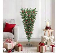 Albero di Natale artificiale invertito, 150 luci LED, PVC verde, 230 punte di ramo, robusto supporto in metallo, funzionamento USB, set di sfere incluso, per interni, decorazione festiva