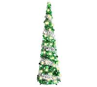 Albero di Natale artificiale pieghevole con luci, 1,5 m, albero di Natale pop-up a matita, scintillante albero di Natale con supporto (verde argento)