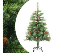 Albero di Natale artificiale pieghevole con pigne e bacche, 150 cm | Design realistico, supporto in metallo, design pieghevole salvaspazio, riutilizzabile ogni anno, decorato con aghi di abete