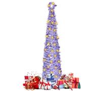 Albero di Natale Artificiale Pop-Up da 1,5 m, Albero di Natale Pieghevole con Luce LED da 5 m, Decorazione Natalizia per la Casa, per l'Ufficio, con Decor Paillettes Scintillanti, Viola