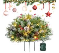 Albero di Natale Artificiale Pre-illuminato con Riempitivo per Urna, Albero di Natale da Esterno da 27" con Luci e Treppiede, Riempitivo per Vaso di Natale con Pigne e Bacche Rosse white 1pcs