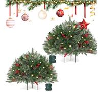 Albero di Natale Artificiale Pre-illuminato con Riempitivo per Urna, Albero di Natale da Esterno da 27" con Luci e Treppiede, Riempitivo per Vaso di Natale con Pigne e Bacche Rosse green 2pcs