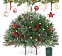 Albero di Natale Artificiale Pre-illuminato con Riempitivo per Urna, Albero di Natale da Esterno da 27" con Luci e Treppiede, Riempitivo per Vaso di Natale con Pigne e Bacche Rosse green 1pcs