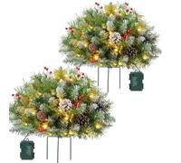 Albero di Natale Artificiale Pre-illuminato con Riempitivo per Urna, Albero di Natale da Esterno da 27" con Luci e Treppiede, Riempitivo per Vaso di Natale con Pigne e Bacche Rosse white 2pcs