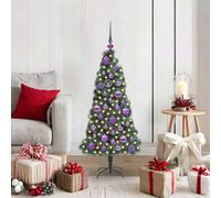 Albero di Natale artificiale, pre-illuminato con striscia LED, 120 cm, verde, PET e metallo, con set di palline, funzionamento USB, per interni ed esterni protetti