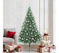 Albero di Natale artificiale pre-illuminato verde, 210 cm, PVC, con 300 LED bianco caldo, 8 modalità, per interni ed esterni, incluso supporto e decorazione