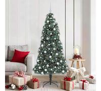 Albero di Natale artificiale preilluminato, 180 cm, con set di sfere, striscia LED, porta USB, design sottile, per interni ed esterni