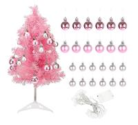 Albero di Natale artificiale rosa da 60 cm, piccolo albero di Natale rosa con luci e supporto, ornamento per albero di Natale per vacanze, casa, ufficio, negozio, decorazione