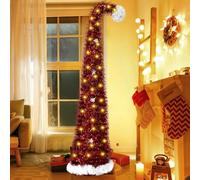 Albero di Natale Artificiale Sottile 150cm,Albero Di Natale Pop Up Con Luci LED Luminoso,Slim con Supporto Stabile a Quattro Gambe,Decorazione Natalizia 50 Luce Calda per Interni