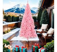 Albero di Natale Artificiale Sottile con Base Rosa 210 cm PVC