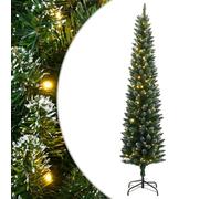 Albero di Natale Artificiale Sottile in PVC con Supporto in Acciaio e 150 LED, Design Salvaspazio Effetto Neve, Albero di Natale con Luci Incorporate, Christmas Tree, per Interni, Verde Bianco, 120 cm