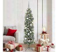 Albero di Natale Artificiale Sottile Verde e Bianco 180 cm