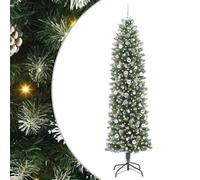 Albero di Natale Artificiale Sottile, Verde e bianco 240 cm, profilo slanciato, aghi in PVC realistico, luci LED bianche calde, atmosfera accogliente e festiva for stanze piccole o dehors coperti