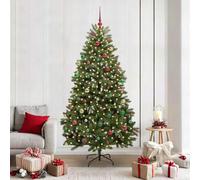 Albero di Natale artificiale verde 210 cm PVC & Metallo con luci LED bianco caldo, 8 modalità, per interni ed esterni, decorazione festiva