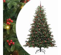 Albero di Natale artificiale verde 210 cm PVC metallo conico con striscia LED alimentato USB per interni ed esterni protetti