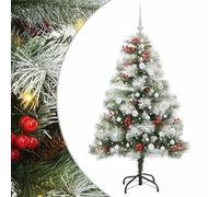 Albero di Natale artificiale verde e bianco 150 cm, PVC metallo e plastica | Design conico moderno, base in metallo stabile, LED caldo USB, montaggio facile a due, decorazione festiva senza tempo