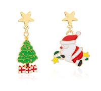 Albero di Natale Babbo Natale Orecchini asimmetrici a lobo Placcato in oro Stella Scatola Regalo Canna Ciondola Orecchino a Goccia Simpatico Ornamento di Natale Gioielli Regali per le Donne