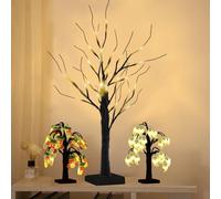 Albero di Natale bianco ramoscello con luci con 24 LED bianco caldo USB/a batteria con due set di tappi luminosi per matrimonio, Pasqua, Halloween, decorazione natalizia