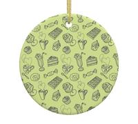 Albero di Natale ceramico rotondo a 2,9 pollici di stampa del tè pomeridiano nero che appende con le corde dell'oro per la decorazione ed il regalo di festa