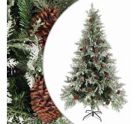 Albero di Natale con cerniera, 195 cm, in PVC e PE, colore: Verde e Bianco | Pigne tra gli aghi, supporto in acciaio incluso, rami incernierati, palo centrale, allegria natalizia
