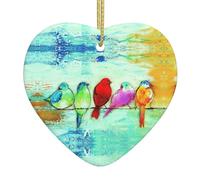 Albero di Natale con cinque uccellini cantanti in ceramica da appendere a forma di cuore, ornamento da appendere per le feste