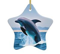 Albero di Natale con delfini che saltano in su, in ceramica, da appendere, decorazioni natalizie ideali per progetti artigianali per decorare e appendere
