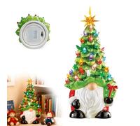 Albero di Natale con gnomo luminoso fai da te, 15,9 cm, decorazione da tavolo con luci LED multicolore, ornamento in resina per casa ufficio camino
