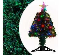 Albero di Natale con illuminazione e supporto, in fibra di vetro, 64 cm, albero di Natale artificiale per interni ed esterni, 56 rami, stella LED, 5 colori, 0,5 W