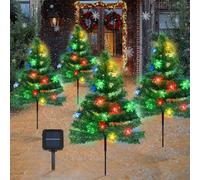 Albero di Natale con Luce Solare, 4 Pezzi Luci Albero con 80 LED Catena Luminosa Fiocco di Neve, Luci Solari Natalizie Esterno Impermeabile, Lampade Solari Natalizie Decorazioni per Giardino Cortile