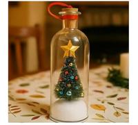 Albero di Natale con messaggio in bottiglia, ornamento registrabile per messaggi vocali, con riproduzione in sughero, albero di Natale in vetro e scena innevata, mini alberi di Natale per familiari e
