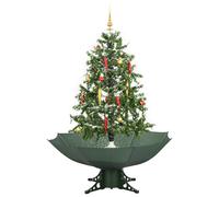 Albero di Natale con Neve e Base a Ombrellone Verde 140 cm