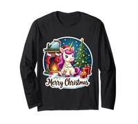 Albero di Natale con Unicorno e Scritta Merry Christmas Maglia a Manica